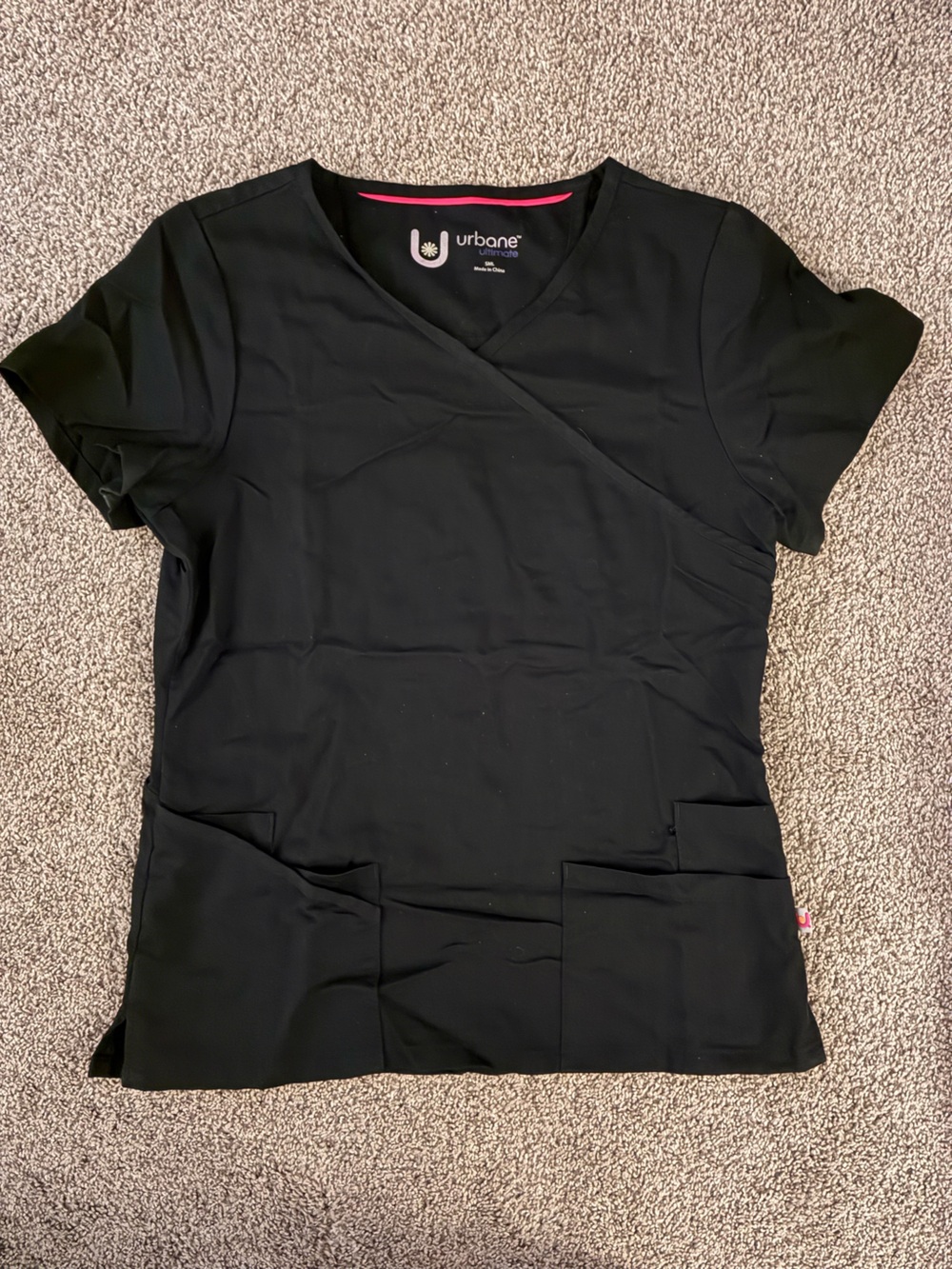 Urbane Black Women's V-Neck Scrub Top with Pockets